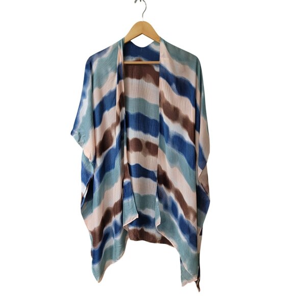 Striped Open Front Kimono Cardigan By Quagga Green Label In Lenzing Modal - Picture 1 of 6